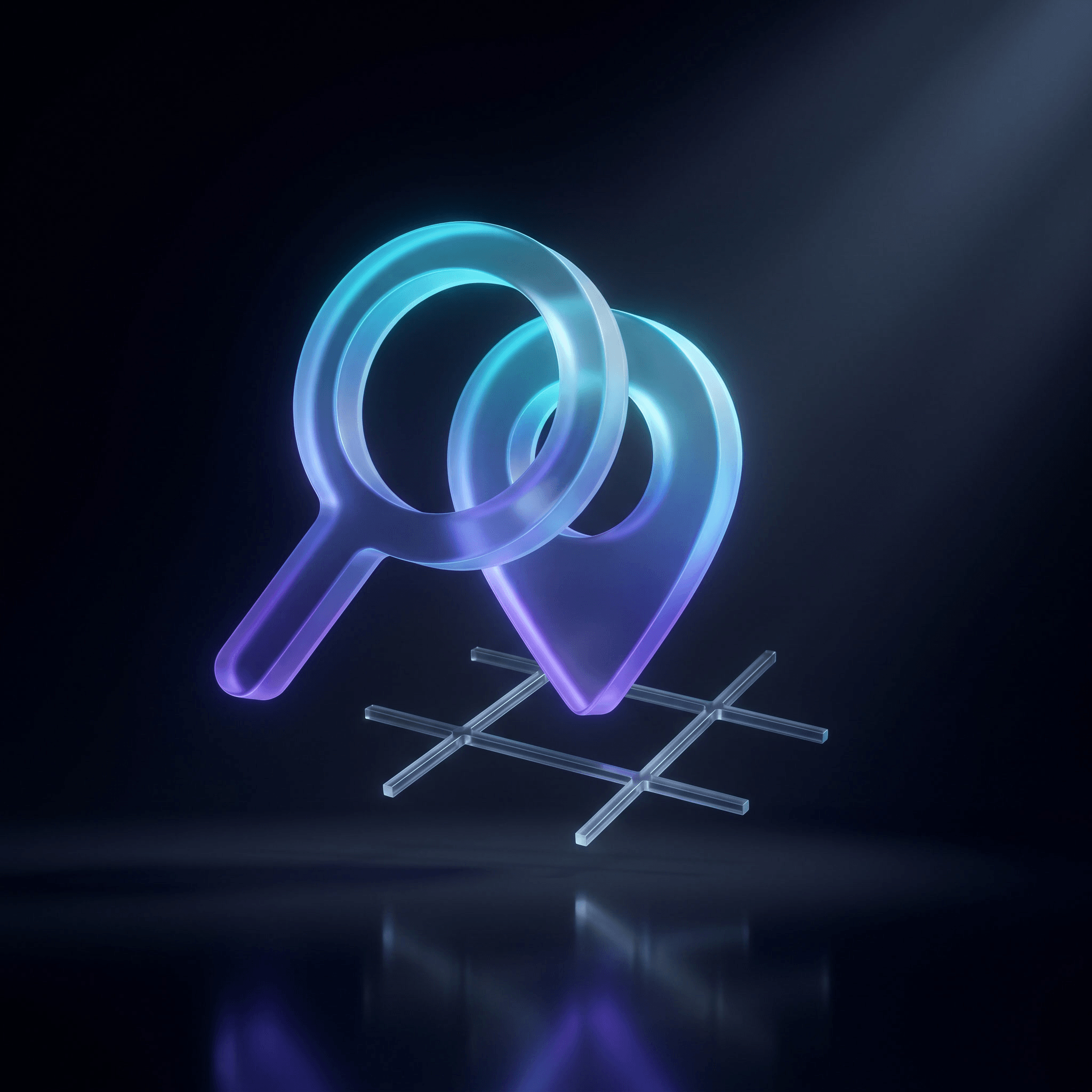 Magnifying glass over a glowing location pin