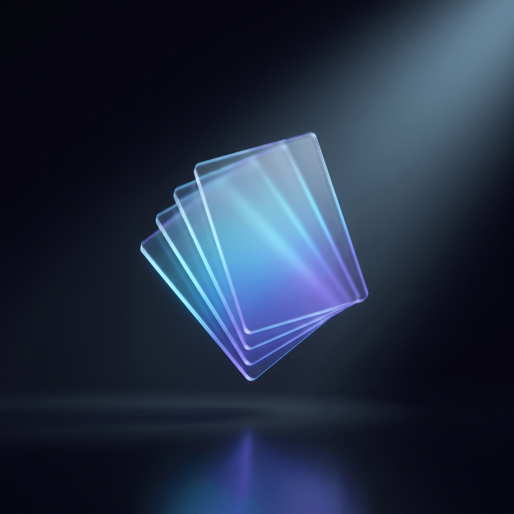 Translucent stack of business cards fanned in mid-air
