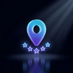 Translucent location pin with five glowing stars