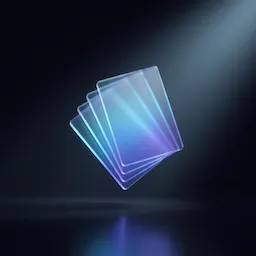 Translucent stack of business cards fanned in mid-air